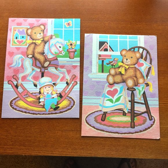 VTG Teddy Bear Paint by Numbers Baby Set Unframed - Picture 1 of 6
